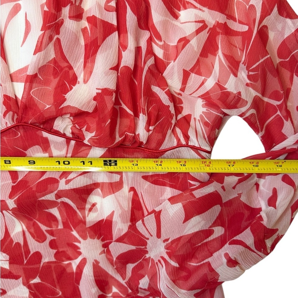 Yigal Azrouel Silk Chiffon Floral Empire Waist Blouse Red White Size 10 - Picture 9 of 10